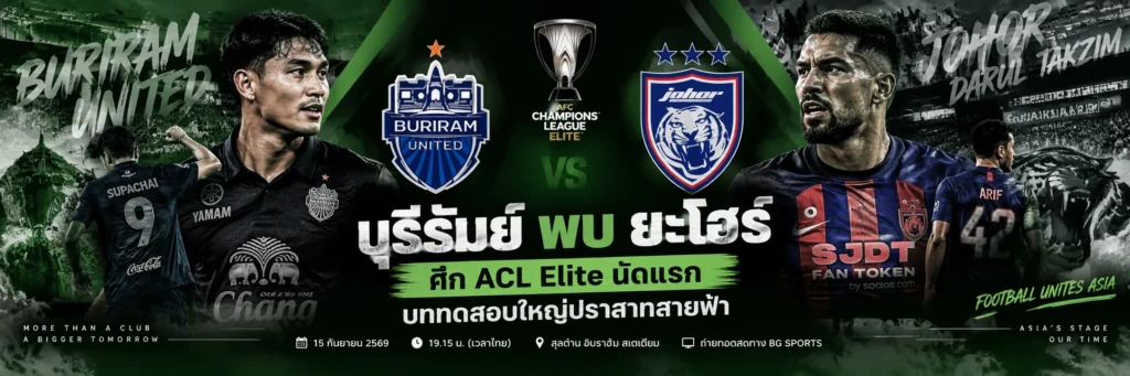 บุรีรัมย์ พบ ยะโฮร์ ศึก ACL Elite บททดสอบใหญ่ของปราสาทสายฟ้า